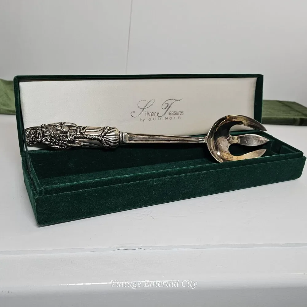 Vtg Silver Treasures By Godinger Silverplate Holiday Santa Slotted Serving Spoon